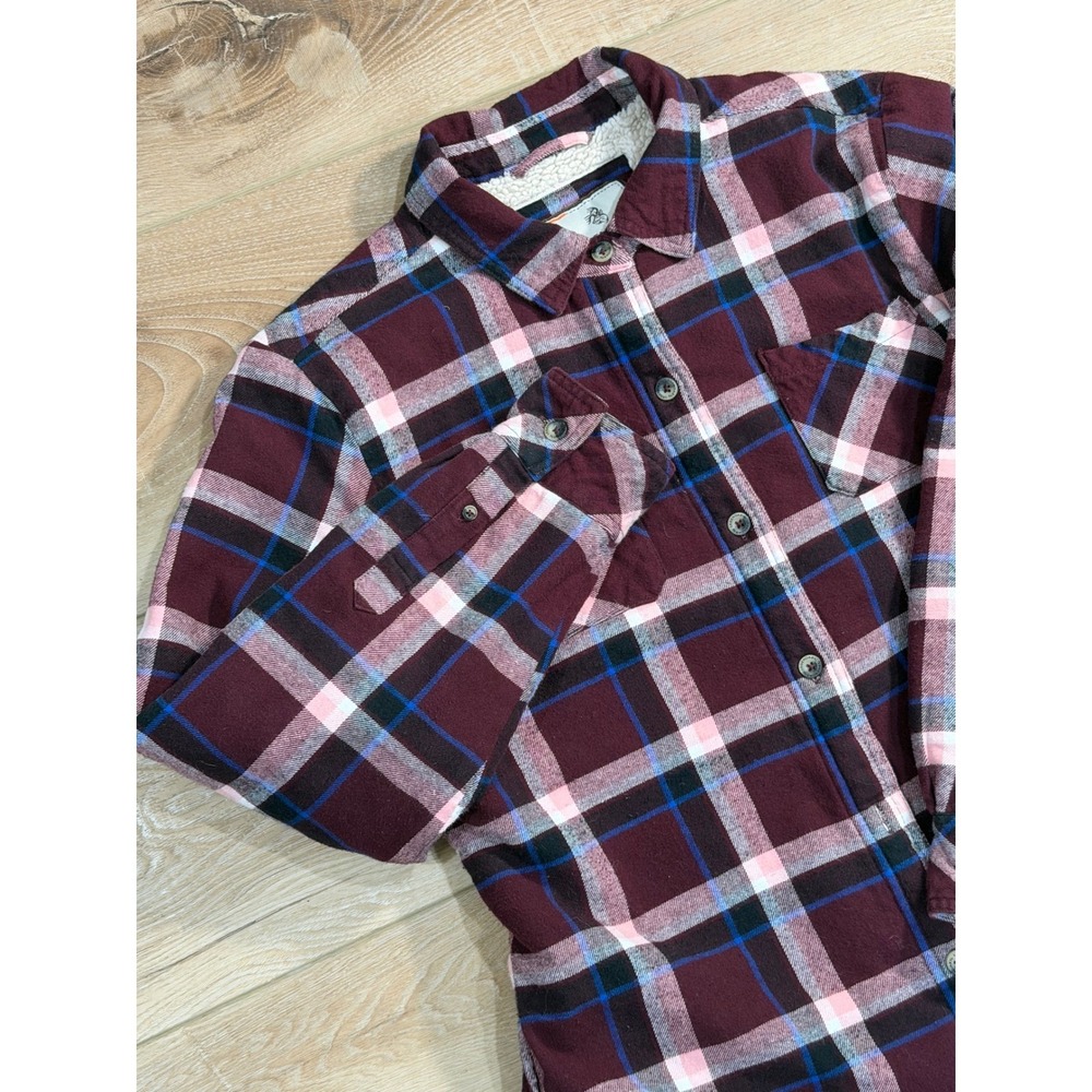 Legendary Whitetails Womens Sherpa Lined Flannel Shirt Jacket Burgundy Plaid LG